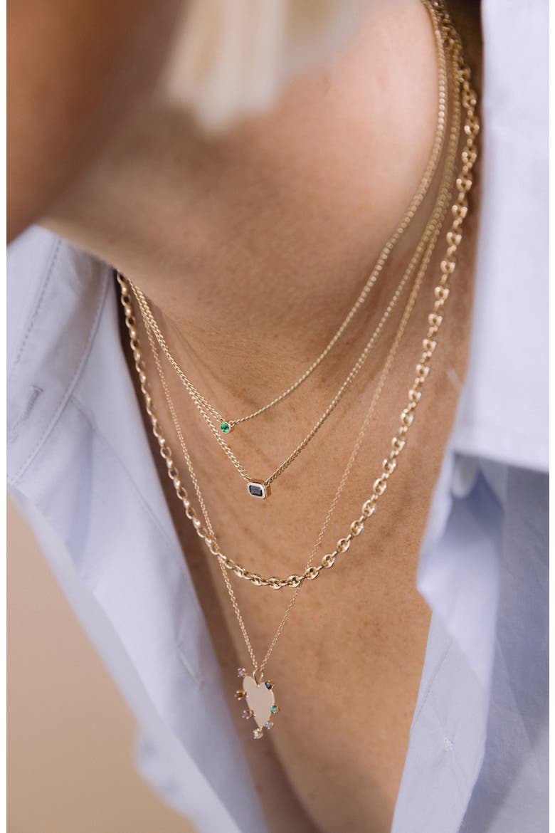 Extra Small Emerald Curb Chain Necklace, Alternate, color, 14K YELLOW GOLD
