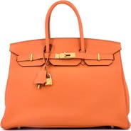 Pre-Owned Hermes Birkin Handbag Orange Togo with Gold Hardware 35