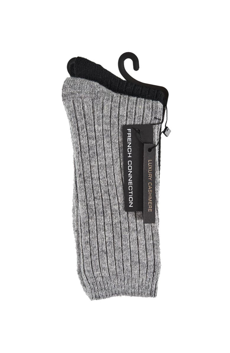 French Connection Cashmere Flat Crew Sock 2-Pack, Alternate, color, Grey Black