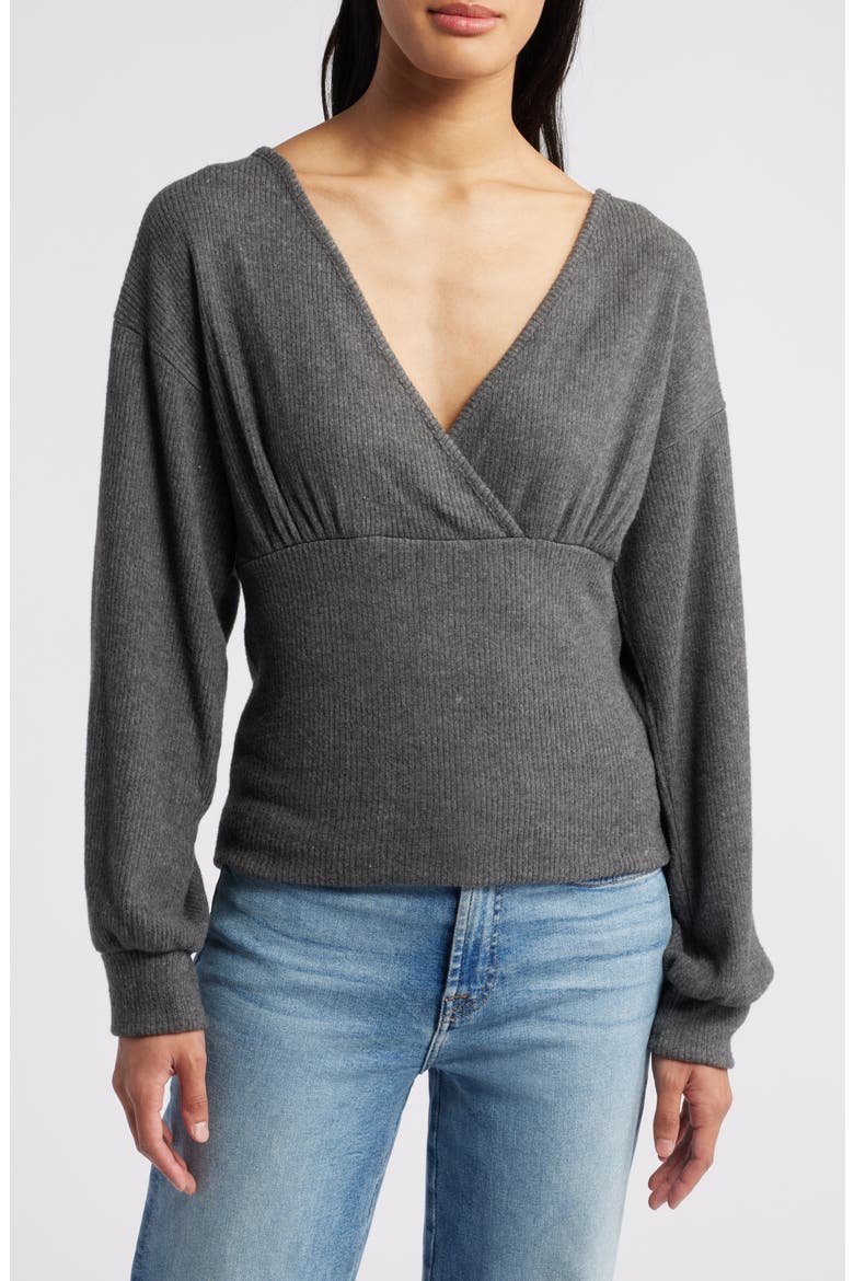 Empire Tie Back Rib Top, Main, color, CHARCOAL