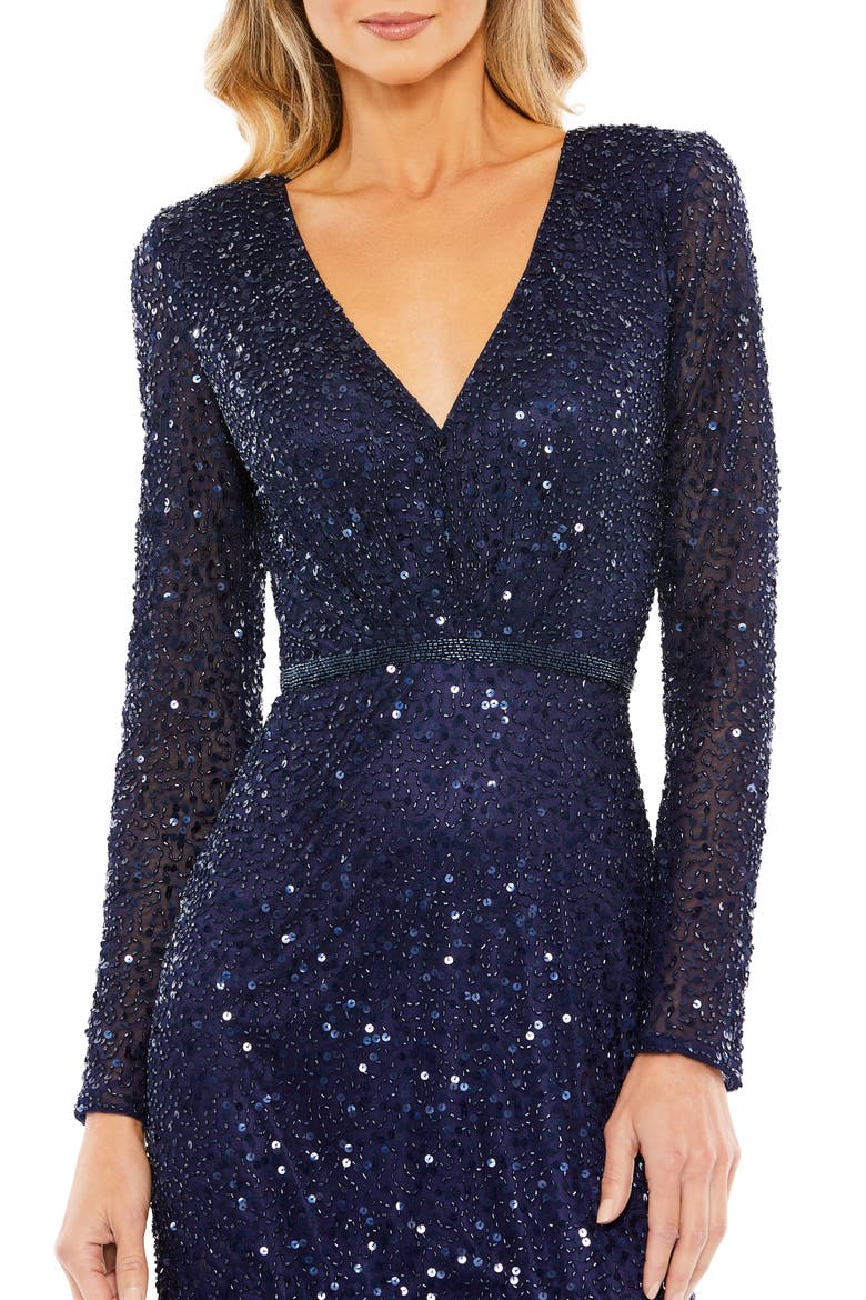 Faux Wrap Long Sleeve Tea Length Dress, Alternate, color, MIDNIGHT