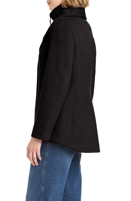 Vince Camuto High-low Hem Wool Blend Coat With Fixed Bib In Black