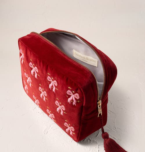 Elizabeth Scarlett Dazzling Bows Velvet Wash Bag In Pink