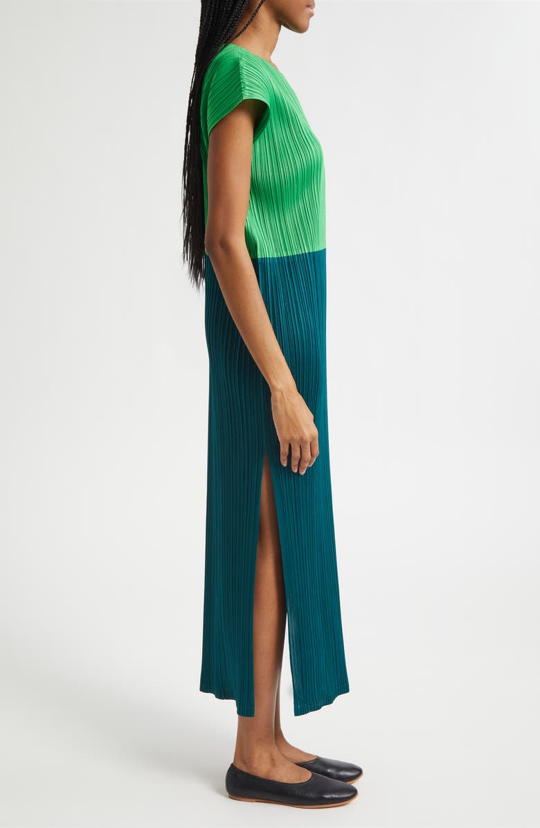 Pleats Please Issey Miyake Swing Colorblock Pleated Convertible Midi Dress, Alternate, color, Green