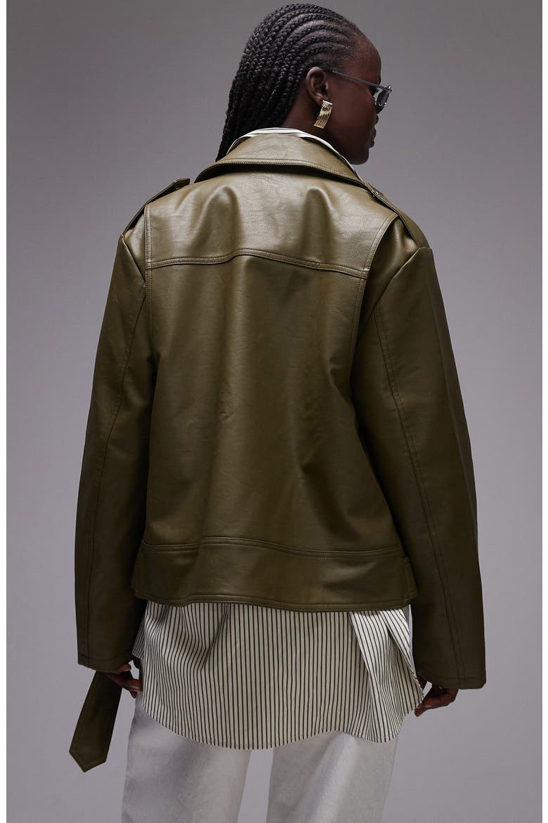 Faux Leather Moto Jacket, Alternate, color, DARK GREEN/ DARK GREEN