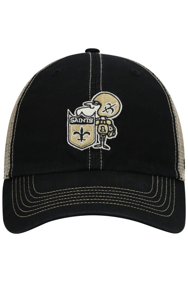 Men's '47 Black/Natural New Orleans Saints Legacy Trawler Trucker Clean Up Snapback Hat, Alternate, color, Black