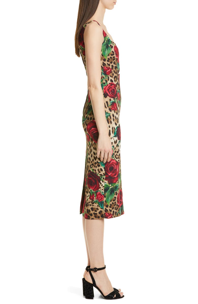 Dolce&Gabbana Embellished Rose & Leopard Print Cady Pencil Dress, Alternate, color,