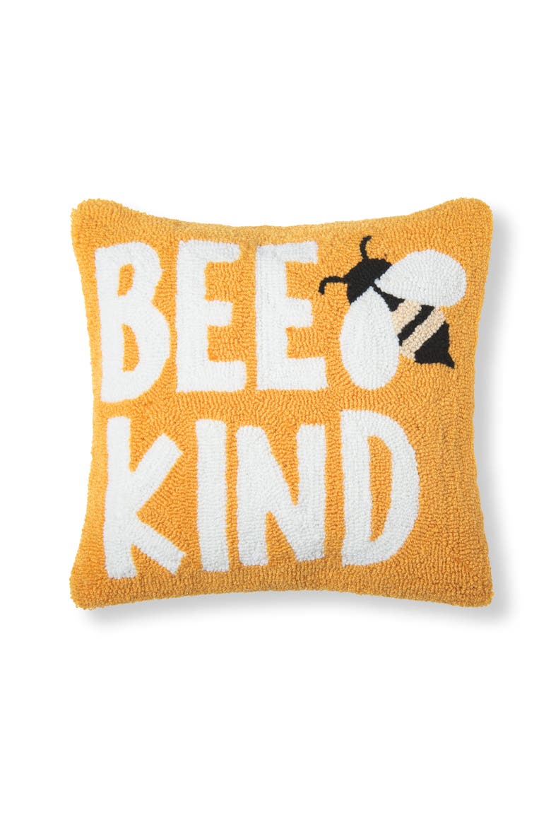 Bee Kind Hooked Pillow, 16" x 16", Main, color, Yellow