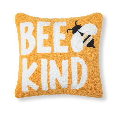 Bee Kind Hooked Pillow, 16" x 16"