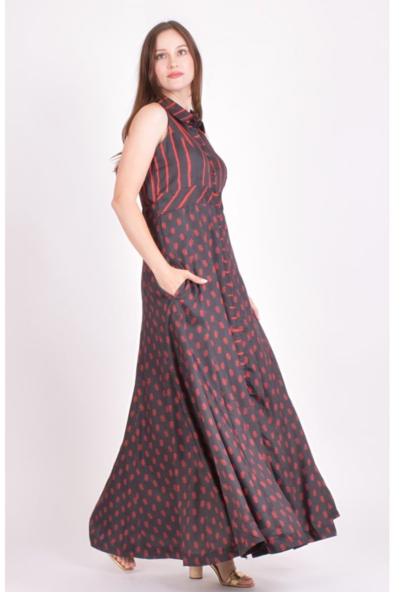 Meher Slit Button Up Maxi Dress, Alternate, color, Black