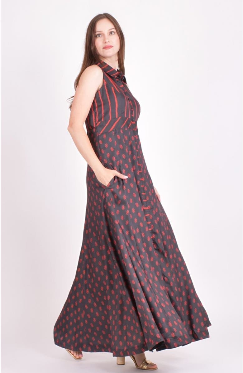 RAAS Meher Slit Button Up Maxi Dress, Alternate, color, Black