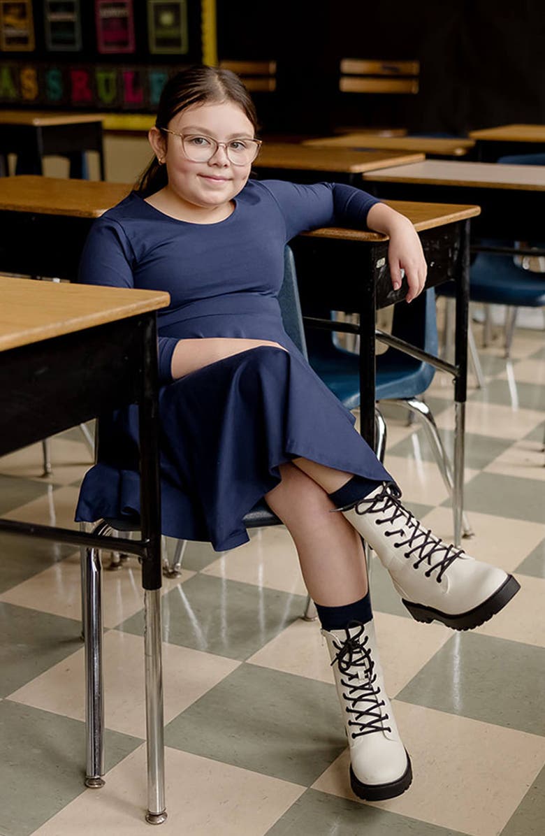 Mightly Organic Cotton 3/4 Sleeve Solid Twirl Dress, Alternate, color,