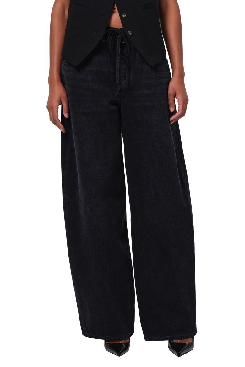 Brynn Drawstring High Waist Wide Leg Jeans, Main, color, MIDNIGHT SKY (BLACK)