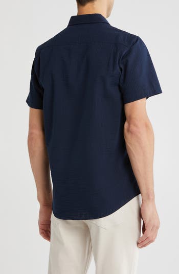 Cotton Seersucker Short Sleeve Button-Up Shirt