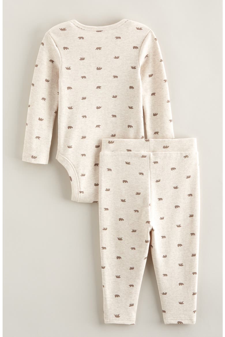 Bear Print Long Sleeve Cotton Bodysuit & Leggings Set, Alternate, color, BEIGE OATMEAL LT HTR BEARS