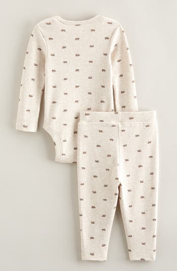 Bear Print Long Sleeve Cotton Bodysuit & Leggings Set