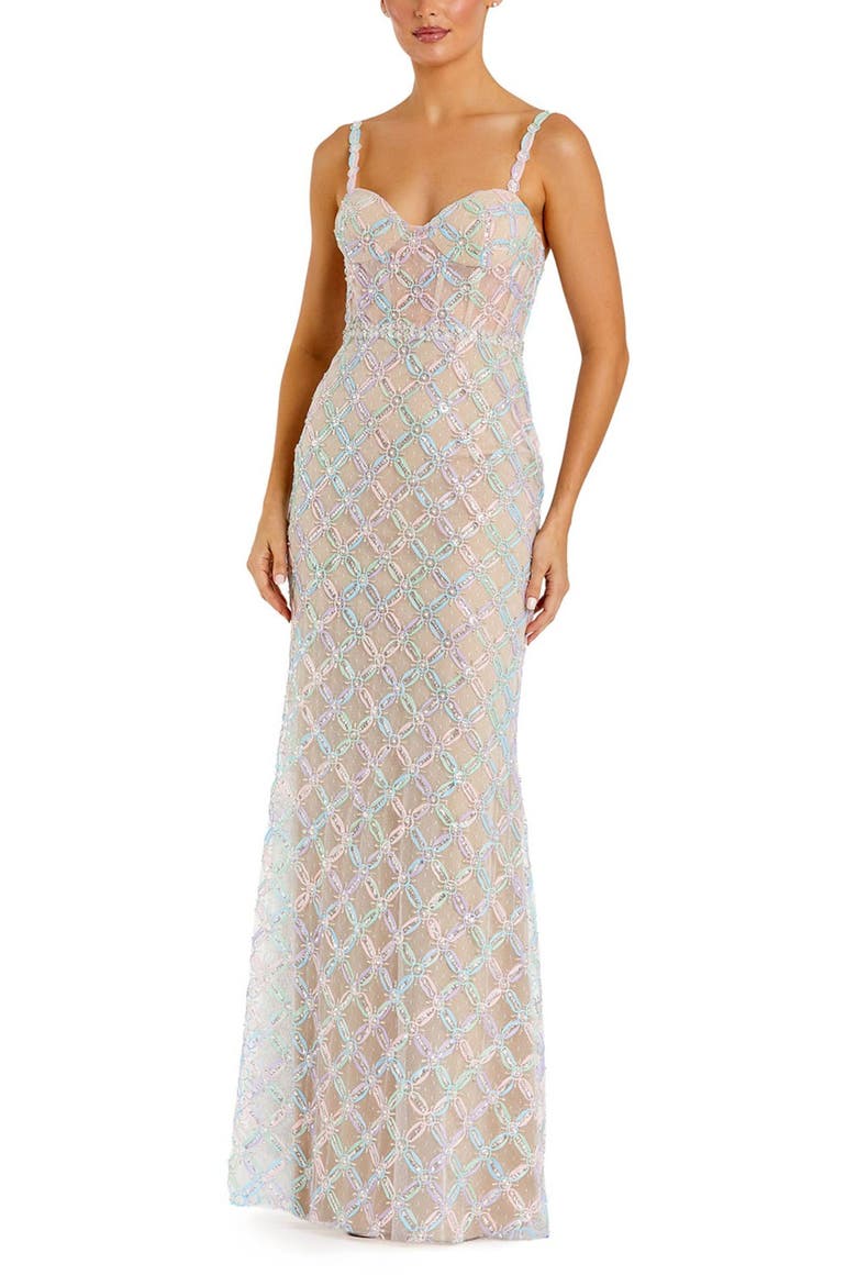 Pearl Embellished Sleeveless Bustier Gown, Main, color, Pastel Multi