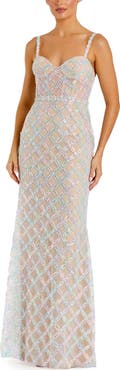 Mac Duggal Pearl Embellished Sleeveless Bustier Gown