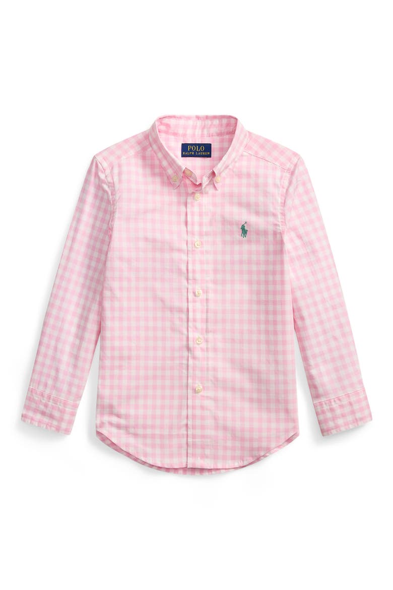 Kids' Gingham Check Cotton Poplin Button-Down Shirt, Main, color, MULTI