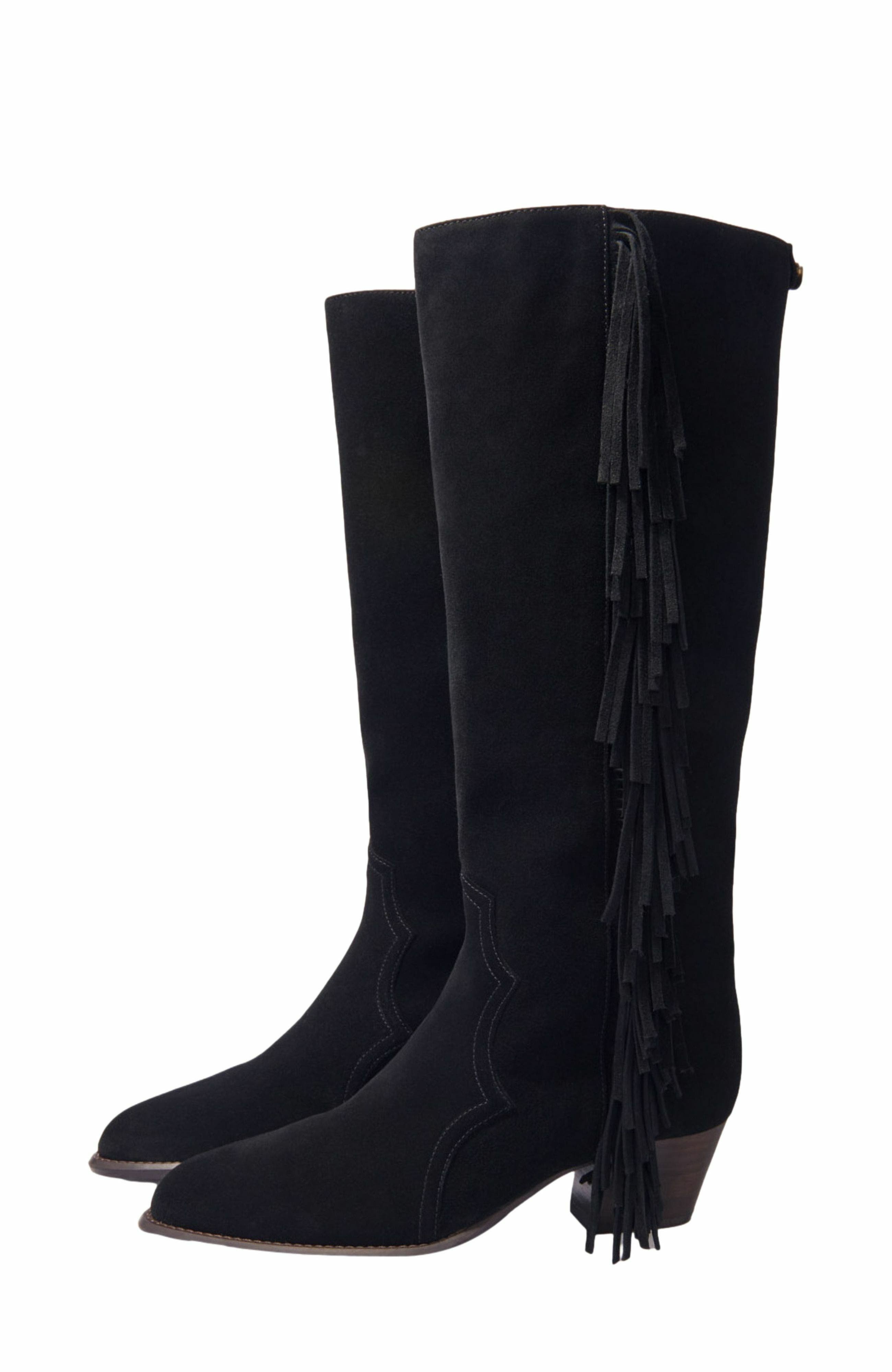 Fringed suede cowboy boots, Alternate, color, Black
