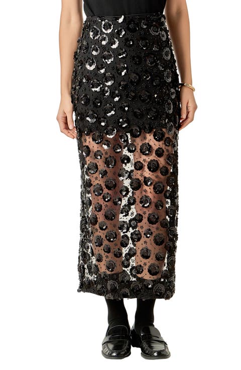 Flower Sequin Sheer Maxi Skirt