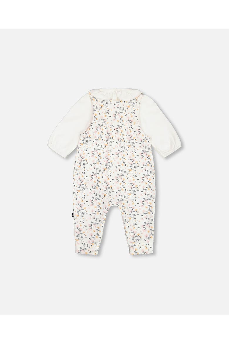 Baby Girl's Organic Cotton Bodysuit And Printed Overall Set Cream With Flowers, Alternate, color, Printed Flowers