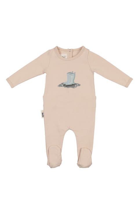 Rainboot Print Cotton Blend Footie (Baby)