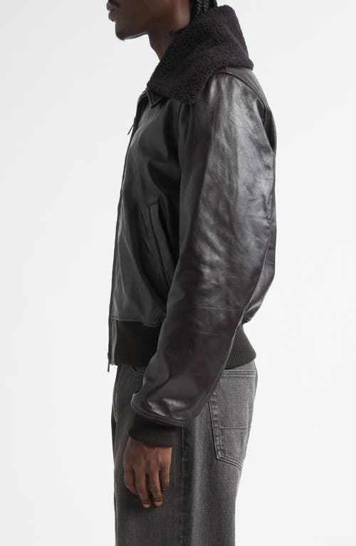 Our Legacy Pharos Leather Bomber Jacket With Removable Genuine Shearling Collar In Black
