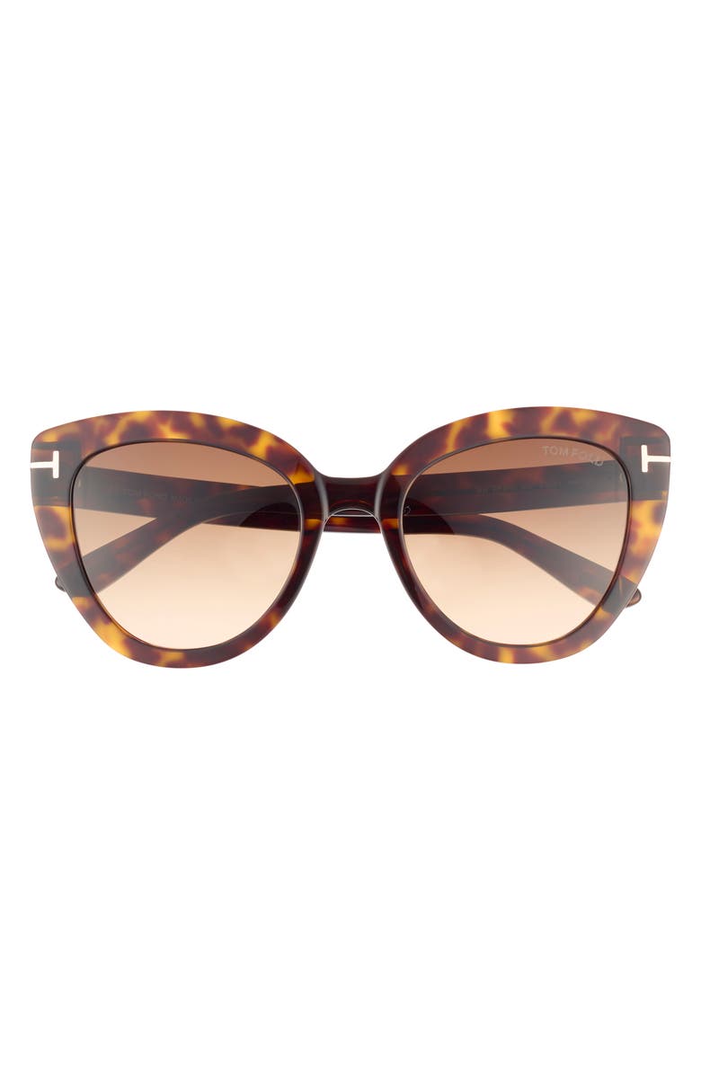 TOM FORD Izzi 53mm Cat Eye Sunglasses, Main, color, Dark Havana / Gradient Brown