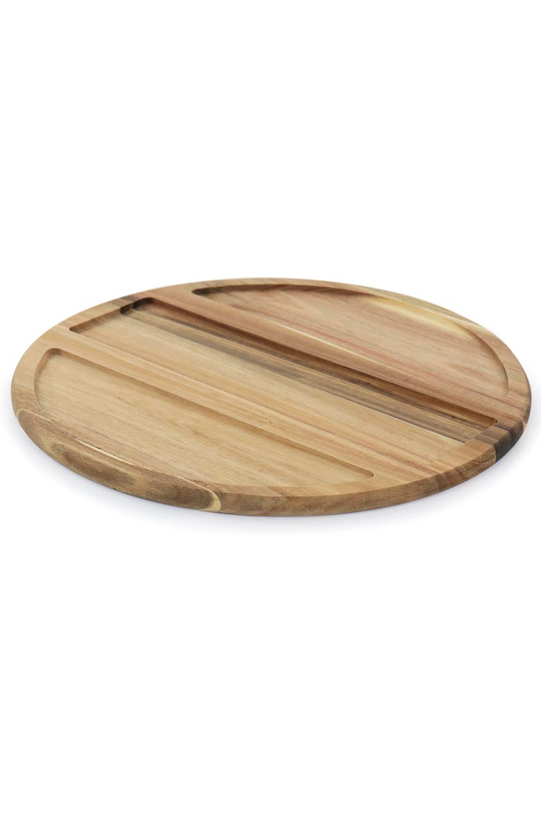 Gibson Elite Gracious Dining 4 Piece Fine Ceramic Sectional Tray Set with Acacia Wood Base, Alternate, color, White