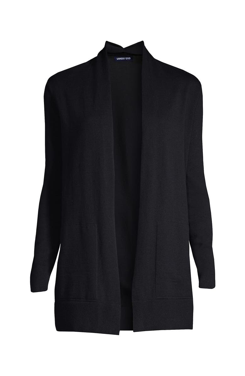 Lands' End Plus Size Long Sleeve Open Long Cardigan Sweater, Alternate, color, Black