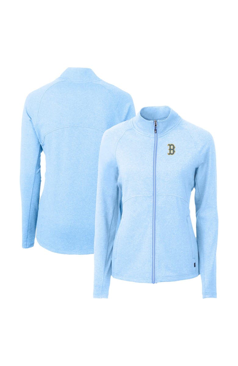 Cutter & Buck Women's Cutter & Buck Heather Powder Blue Boston Red Sox City Connect Adapt Eco Knit Recycled Full-Zip Jacket, Alternate, color,