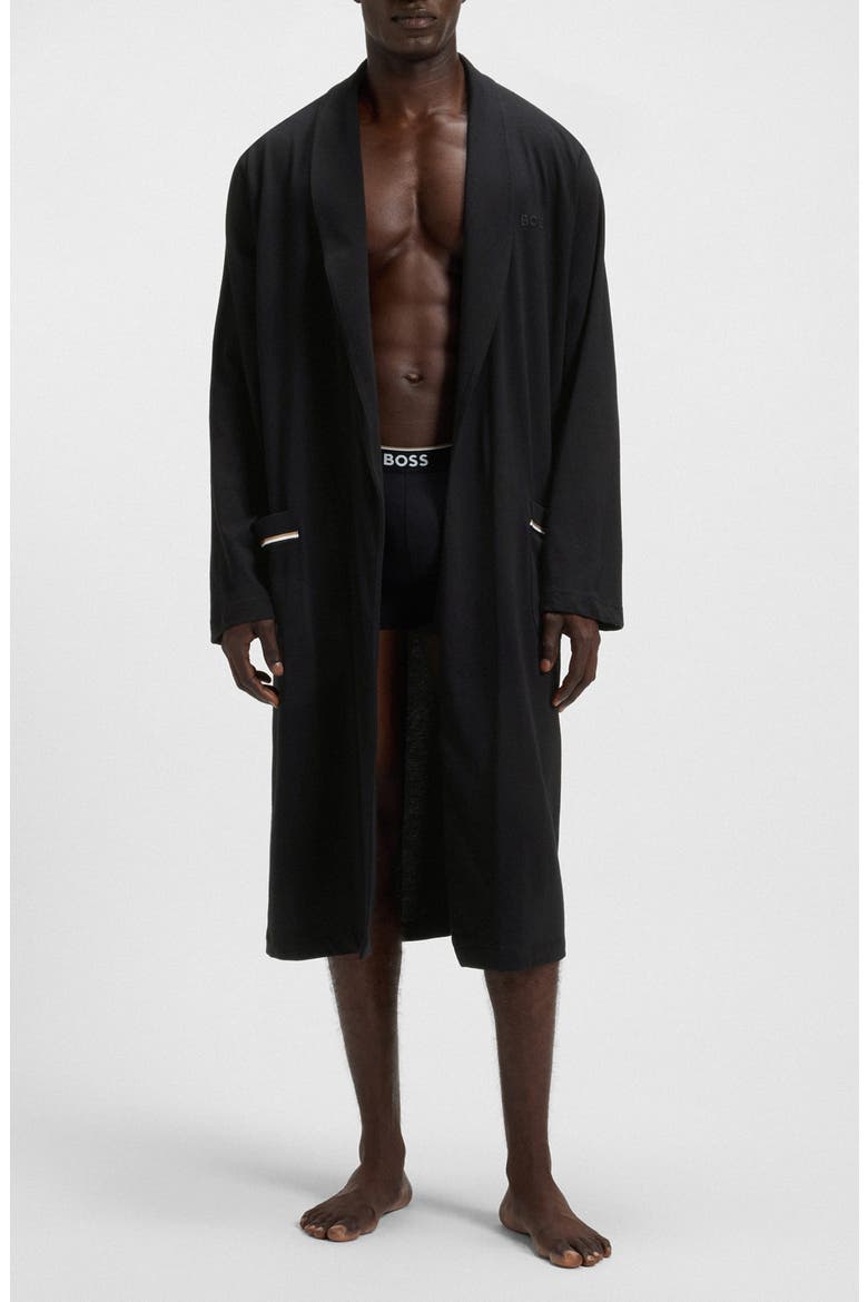 Shawl Collar Knit Cotton Robe, Main, color, BLACK