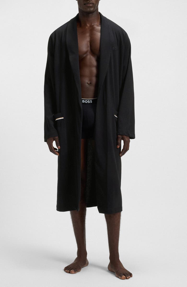 BOSS Shawl Collar Knit Cotton Robe, Main, color, Black