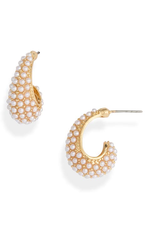 Micro Faux Pearl Hoop Earrings