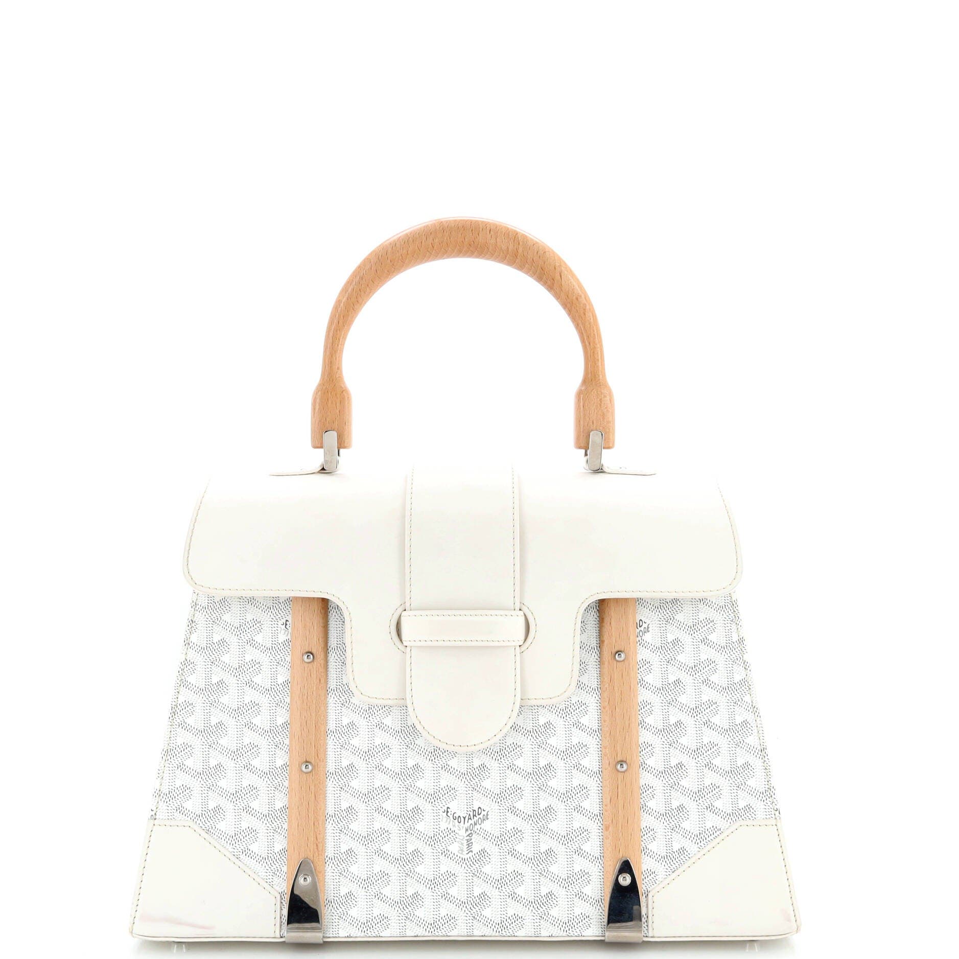 Saigon Top Handle Bag Coated Canvas with Leather MM, Main, color, White