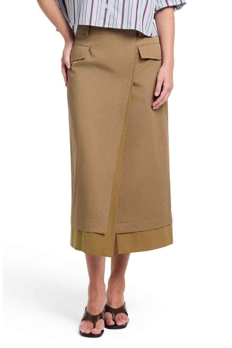 A Trip to the Met Cotton Wrap Midi Skirt, Main, color, BRITISH KHAKI