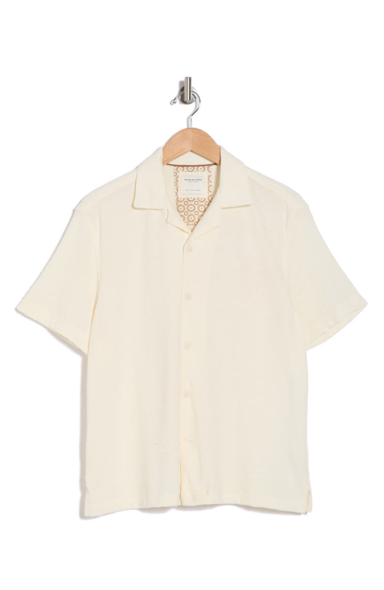 DENIM AND FLOWER Relaxed Fit Textured Camp Shirt, Alternate, color, Cream