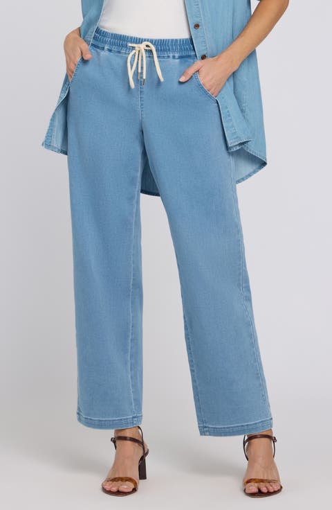 Drawstring Relaxed Knit Denim Pants (Regular & Petite)
