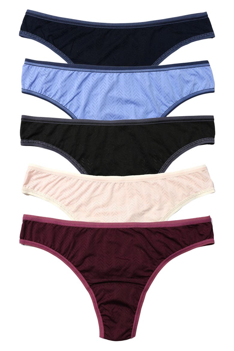MoveCalm™ Assorted 5-Pack Natural Rise Thongs, Main, color, BLACK COOL WATER MARSHMALLOW