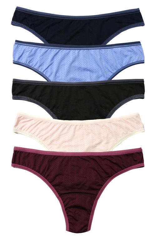 HANKY PANKY HANKY PANKY MOVECALM™ ASSORTED 5-PACK NATURAL RISE THONGS 