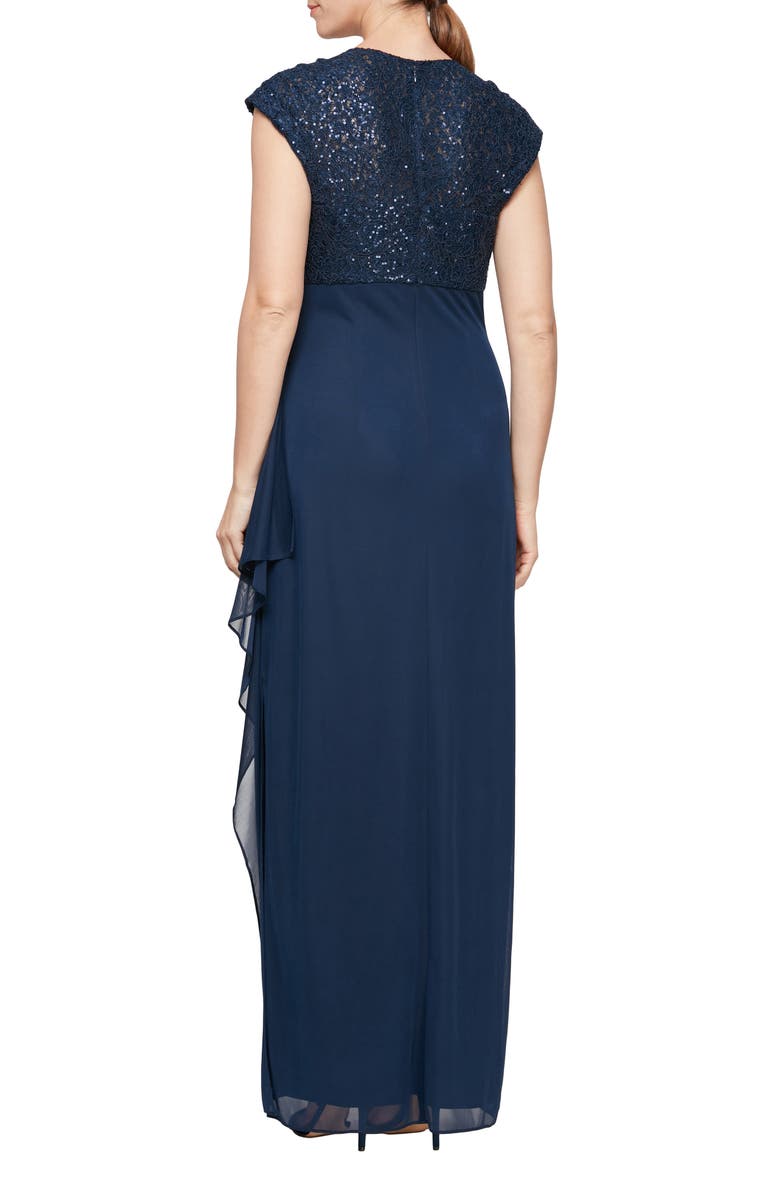 Alex Evenings Sequin Lace Bodice Empire Waist Gown, Alternate, color, Navy