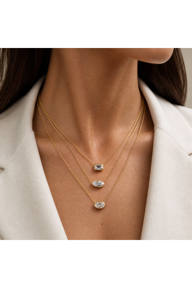 Lab Grown Emerald Bezel Necklace, Alternate, color, Gold