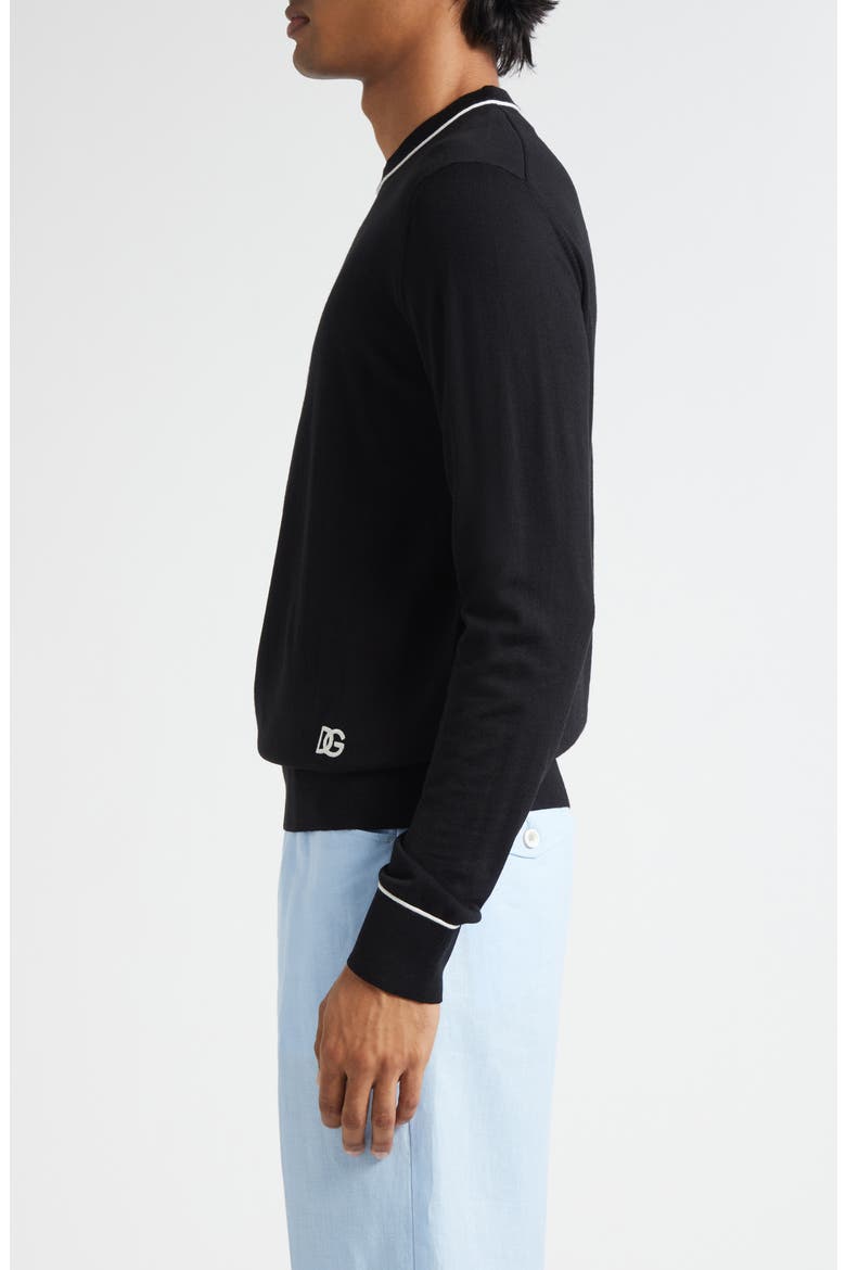 Tipped Virgin Wool Crewneck Sweater, Alternate, color, N0000 NERO