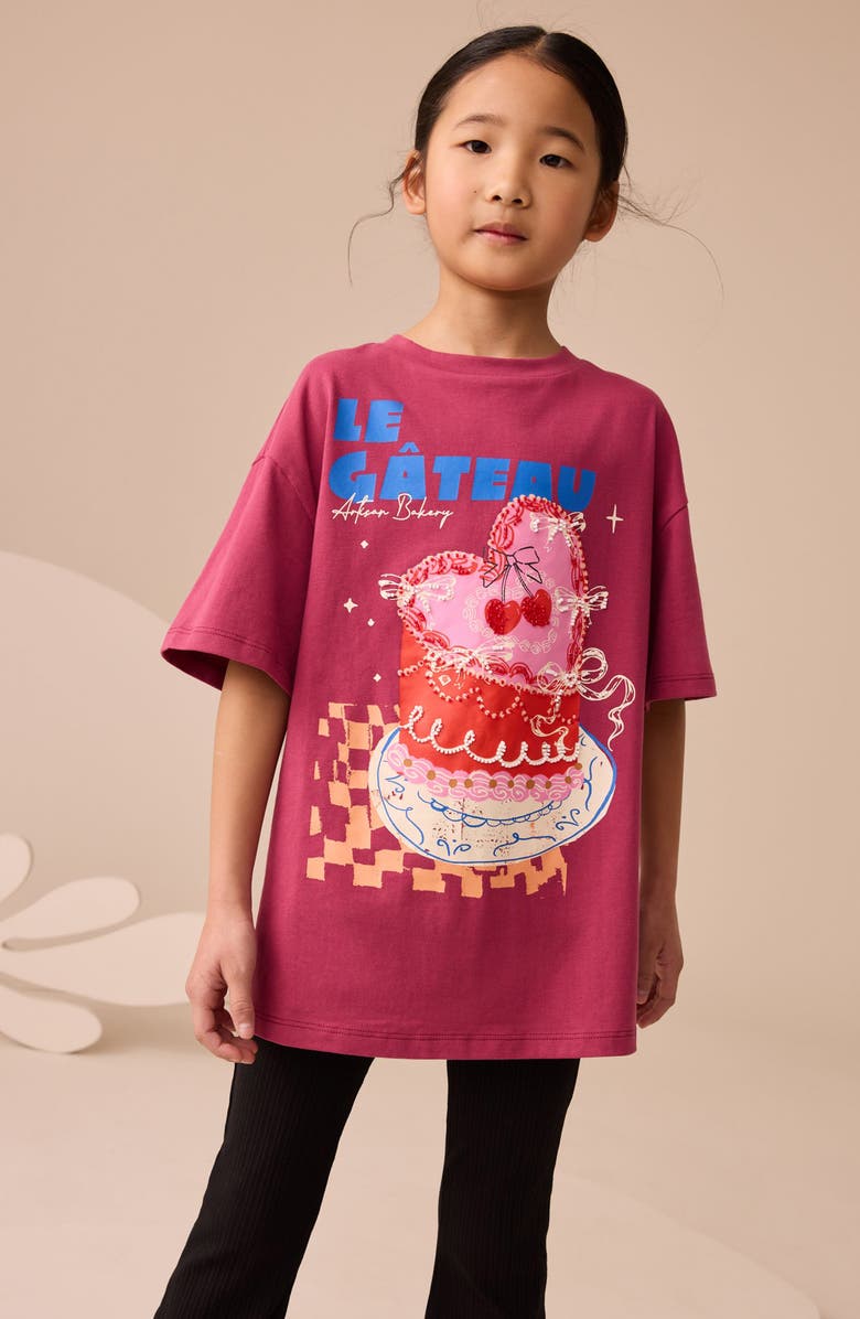 NEXT Kids' Cake Oversize Cotton Graphic T-Shirt, Alternate, color, Burgundy Red
