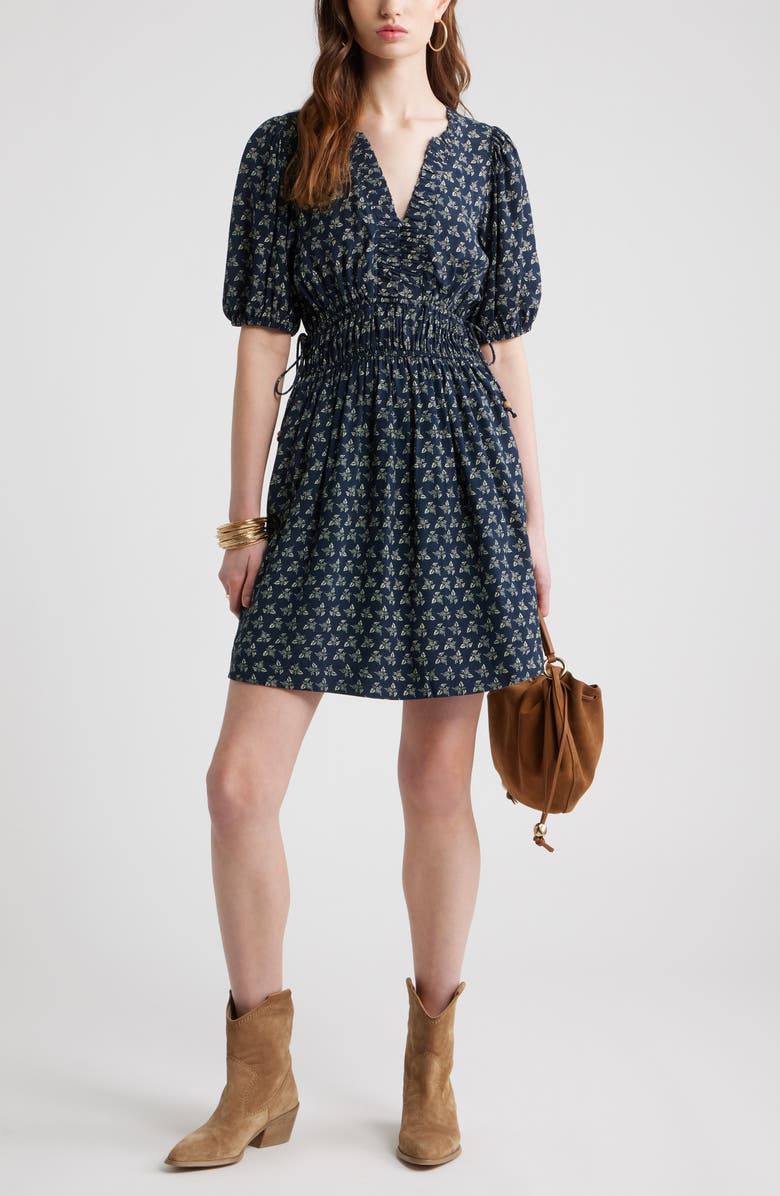 Treasure & Bond Print Puff Sleeve Minidress, Main, color, Navy Garden Ditsy