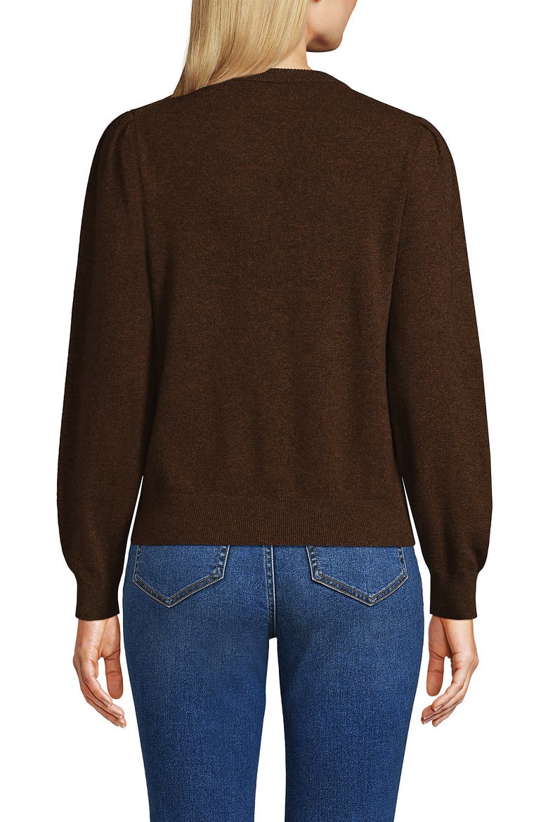 Cashmere Puff Sleeve Crew Neck Sweater, Alternate, color, Dark Carob Heather