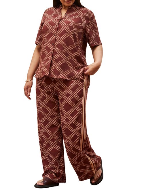 Live Unlimited Geo Print Wide Leg Trouser In Brown