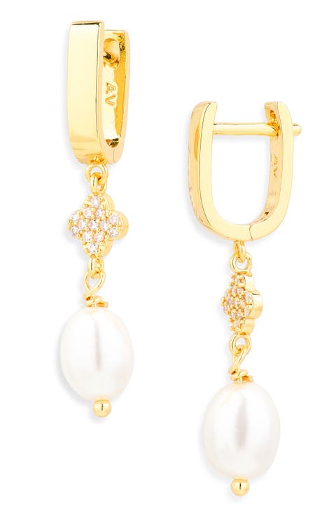Maria Imitation Pearl Clover Drop Huggie Hoop Earrings