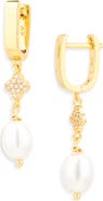 ARGENTO VIVO Maria Imitation Pearl Clover Drop Huggie Hoop Earrings